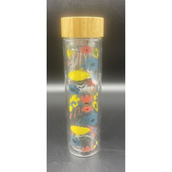 ANTHROPOLOGIE Glass Floral Water Tea Infuser Bottle - Picture 2 of 10